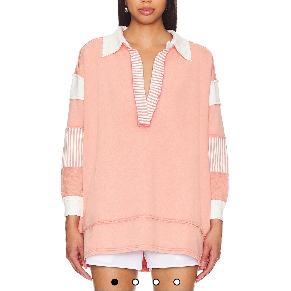 Free People Pink and White Rugby Shirt